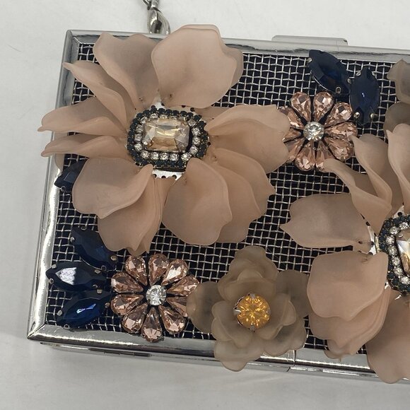 Sondra Roberts Embellished Silver Clasp Clutch Purse Floral Wedding Crossbody - Picture 4 of 15